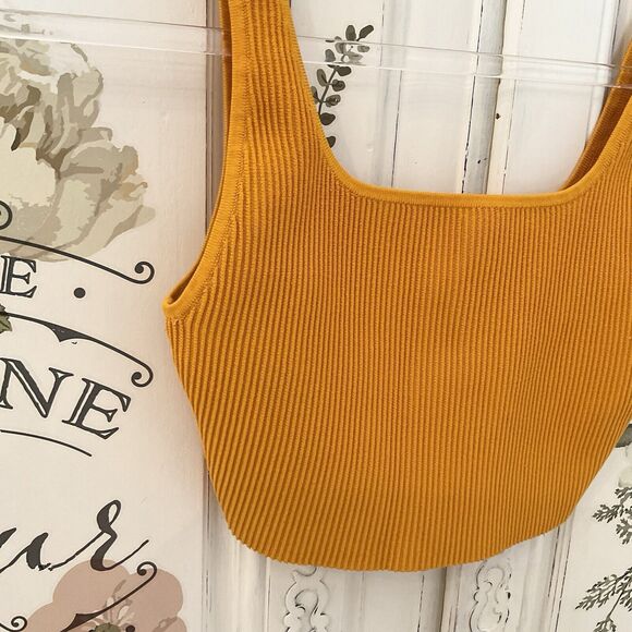 Aritzia Babaton Womens Sculpt Knit Square Neck Cropped Tank Top Ribbed Orange, S - Picture 5 of 13